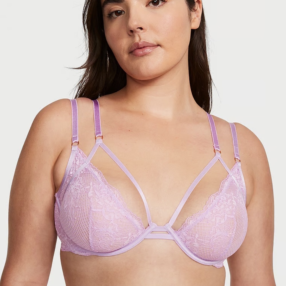 Victoria secret fishnet lace unlined low cut Demi bra